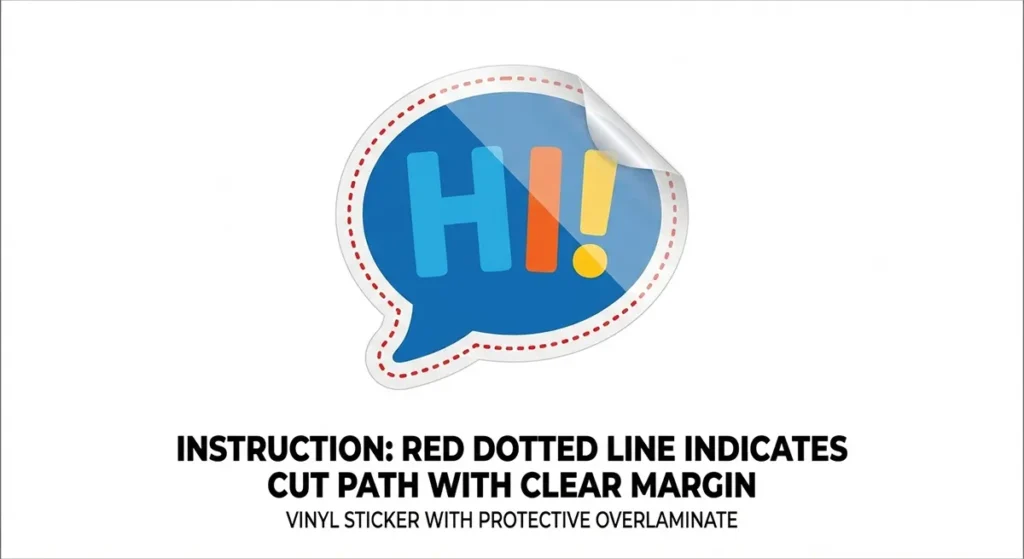 Instructional graphic showing the correct 1/16 inch laminate overhang to prevent water from seeping under a sticker.