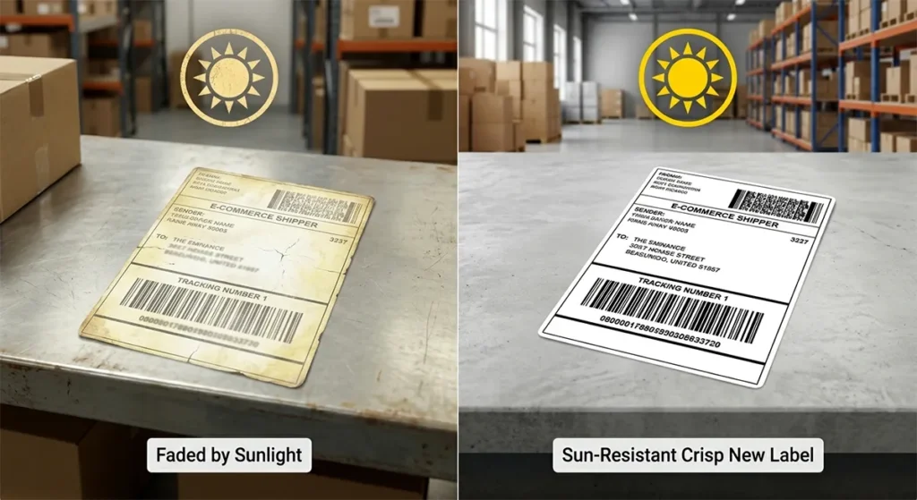 Comparison of label fading: Direct Thermal vs. durable Thermal Transfer.