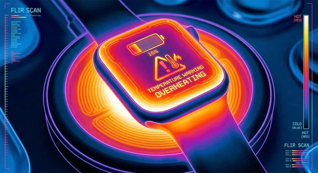 Thermal map showing heat buildup during wireless charging.