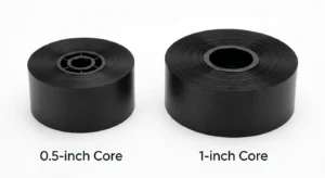 Comparison of 0.5-inch desktop ribbon core and 1-inch industrial ribbon core.