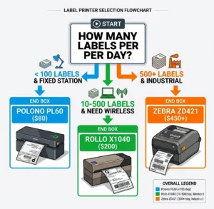 Flowchart for choosing the best thermal printer based on wireless needs and budget.