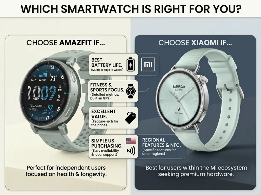 Choosing between Amazfit and Xiaomi smartwatches