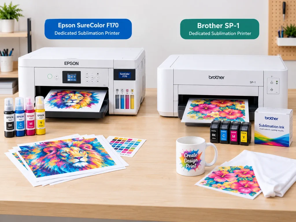Epson SureColor F170 and Brother SP-1 dedicated sublimation printers.