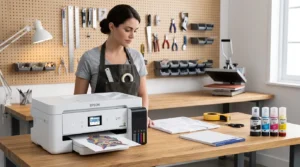 Epson EcoTank sublimation printer conversion setup with sublimation paper and transfer