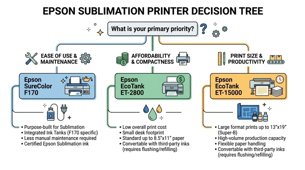 Decision tree for choosing an Epson sublimation printer