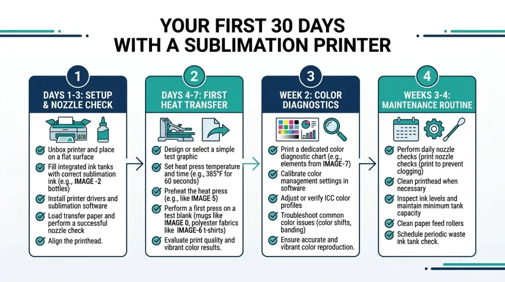 First 30 days checklist for a beginner sublimation printer