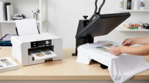 Sublimation printer setup for transferring a design onto a white polyester T-shirt
