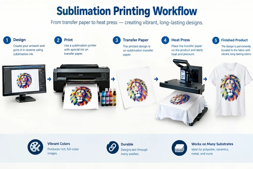 sublimation printer workflow from transfer paper to heat press